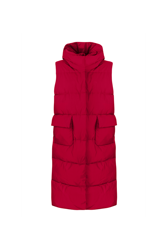 Oversized down jacket "Laura" with a hood, red color