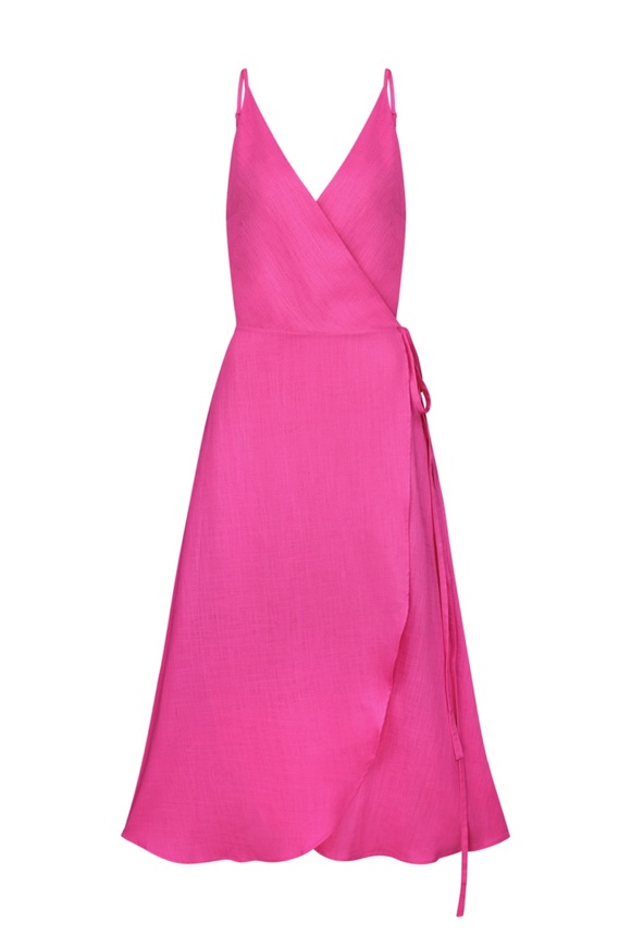 Wrap dress with straps,  fuchsia color s