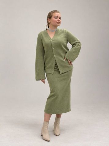 Mint wool-blend midi skirt with a slit, S