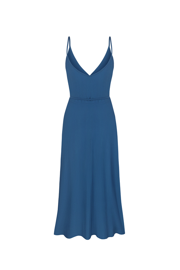 Blue wrap dress with straps, S