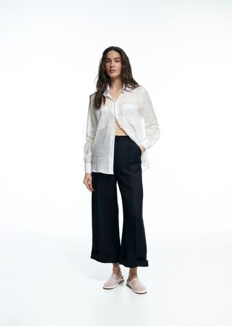 Linen pants with wide hem, m