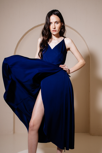 Navy blue wrap dress with straps