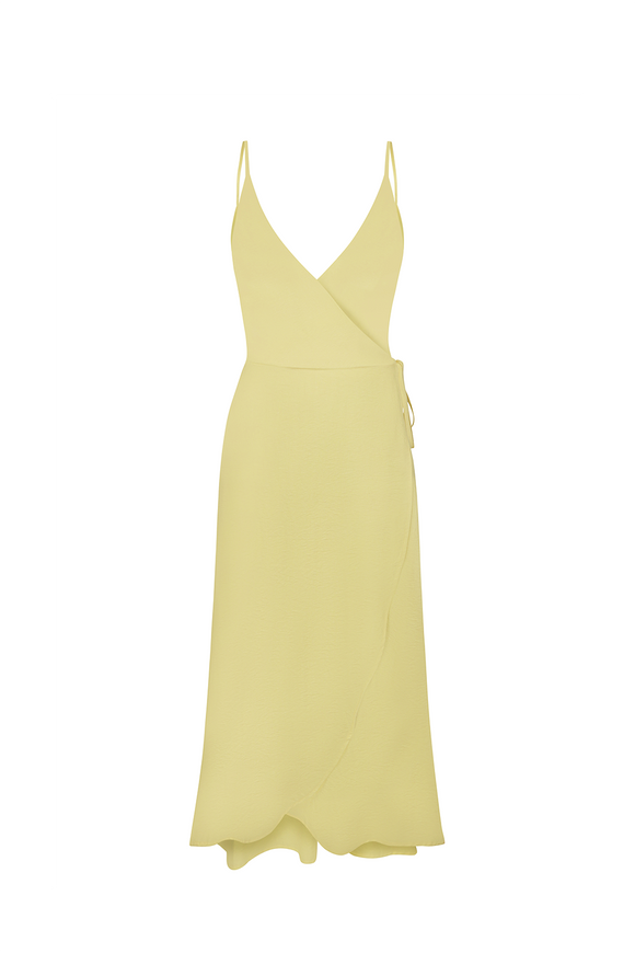 Wrap dress with straps, light yellow color