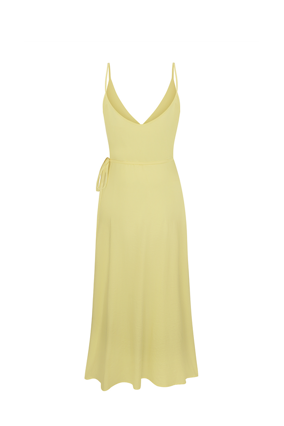 Wrap dress with straps, light yellow color