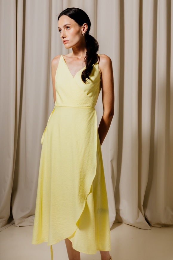 Wrap dress with straps, light yellow color