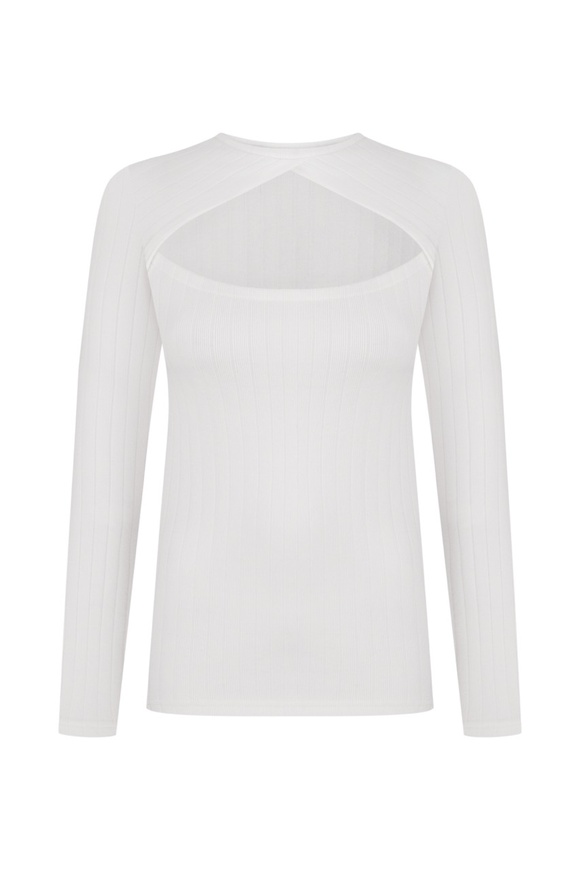 White longsleeve with keyhole neckline, XS-S